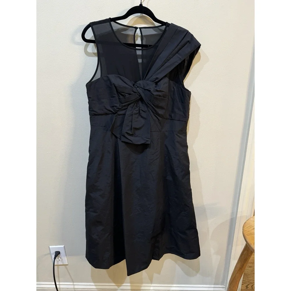 Kate Spade Bow Front Faille Cocktail Dress Black Size 12 Taffeta Mesh